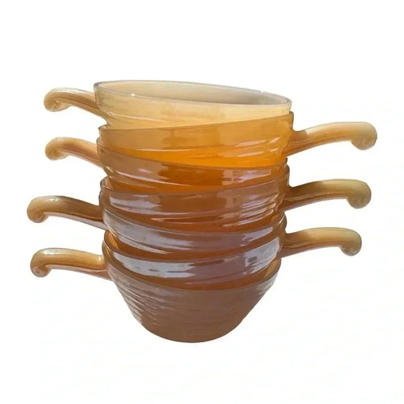 Vintage Fire King Ware Peach Luster Beehive Soup Bowl Collectible - Set of 8 - Picture 1 of 6